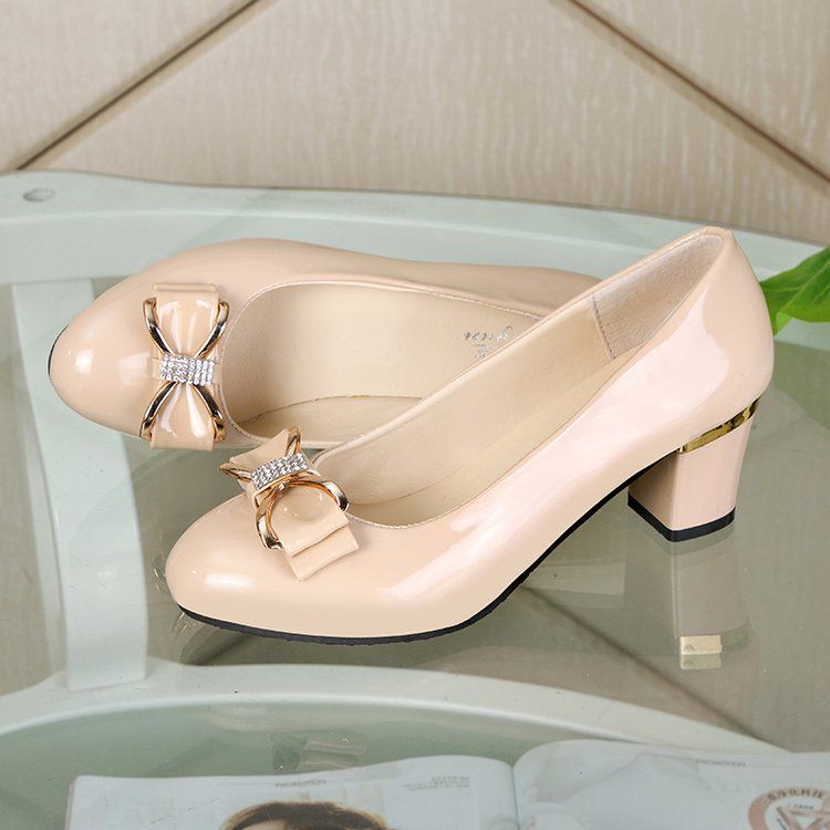 New Coarse Versatile Set, Mid Heel Women's Leather Large Size Professional Work Shoes, Four Seasons Single Shoes_vogvips.com