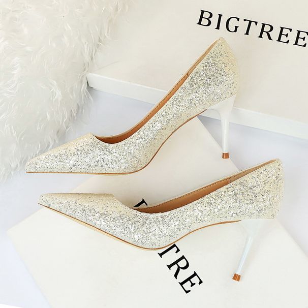 MTX 9219-A1 Fashionable Nightclub Slimming Women's Thin Heel High Heels Shiny Sequin Single Shoes_vogvips.com