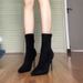 High Heel Ankle For Women 2025 Autumn Winter New Pointed Toe Sexy Black Suede Stiletto Bare Internet Celebrity Elastic_vogvips.com