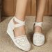 Women’s Shoes Women's Canvas Shoes Wedge Sandals Apricot Holiday Elastic Cross Strap Slip On Round Toe Espadrilles_vogvips.com