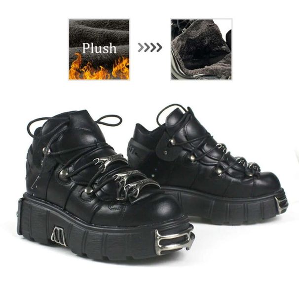 2023 NEW Punk Style Women Lace-Up Heel Height 6Cm Platform Shoes Gothic Ankle Rock Boots Metal Decor Woman Sneakers_vogvips.com