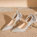 Women's Shoes Ointed-Toe High Heels With Bow Detail - Glitter Upper, Low Heel (1-3cm), Comfortable For Daily Wear, Sizes 34-40_vogvips.com
