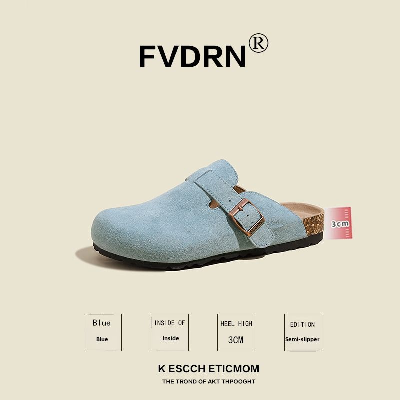 Half Slippers Women's Retro Mules Flat Casual Genuine Leather Cowhide Ugly Cute Autumn Winter_vogvips.com