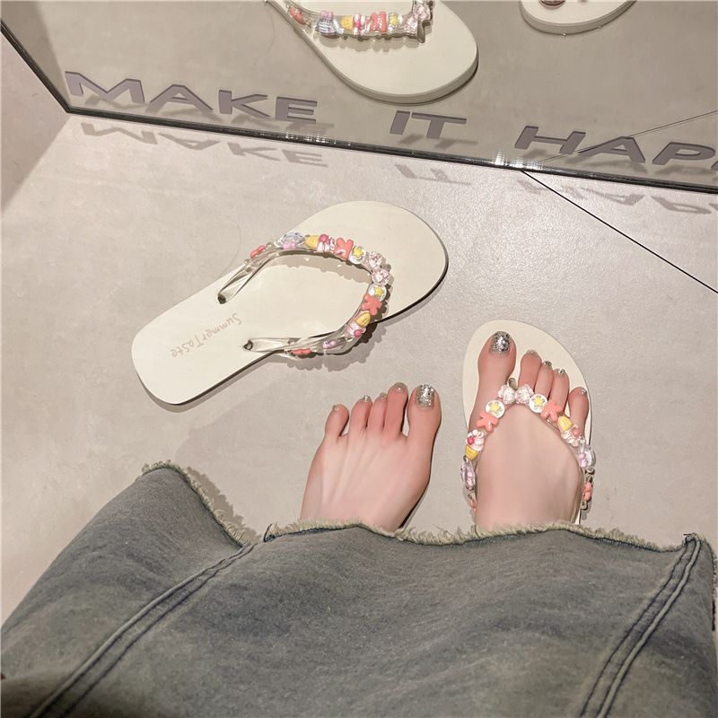 Women's Summer Indoor Beach , Outdoor EVA Comfortable Cute Bathing Transparent Flower Non-Slip Flip-Flops_vogvips.com