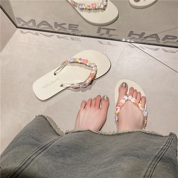 Women's Summer Indoor Beach , Outdoor EVA Comfortable Cute Bathing Transparent Flower Non-Slip Flip-Flops_vogvips.com