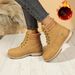 Women's Chunky Heel Ankle Boots With Faux Fur Lining - Slip-Resistant Round Toe Casual Winter Shoes For Women (Black, Brown, Beige, Pink, Yellow)_vogvips.com