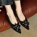Cameido Retro Velvet Pointed Toe Flats For Women Spring Crystal Bow Shallow Mouth Fashion Shoes_vogvips.com