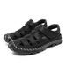 Men's Summer Closed-Toe Genuine Leather Sandals For Outdoor Driving, Soft Sole, Non-Slip, Water-Resistant, Hollow Out,_vogvips.com
