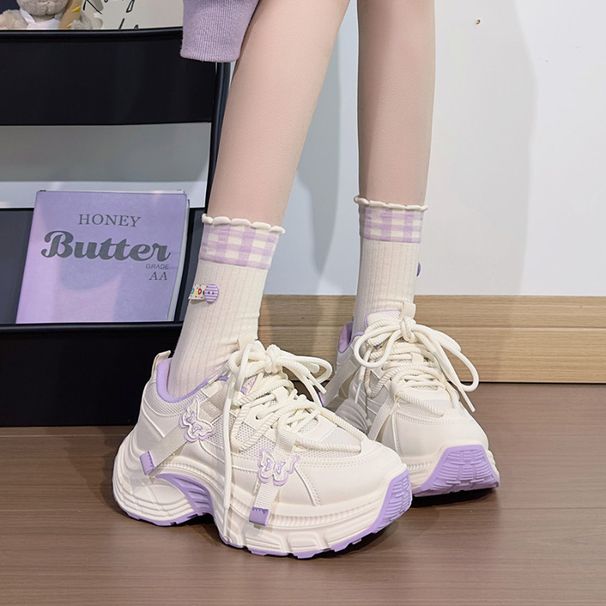 2026 New Girls' Dad Shoes With Butterfly Decoration, Mesh Soft Sole, Non-Slip, Breathable Children's Sneakers_vogvips.com