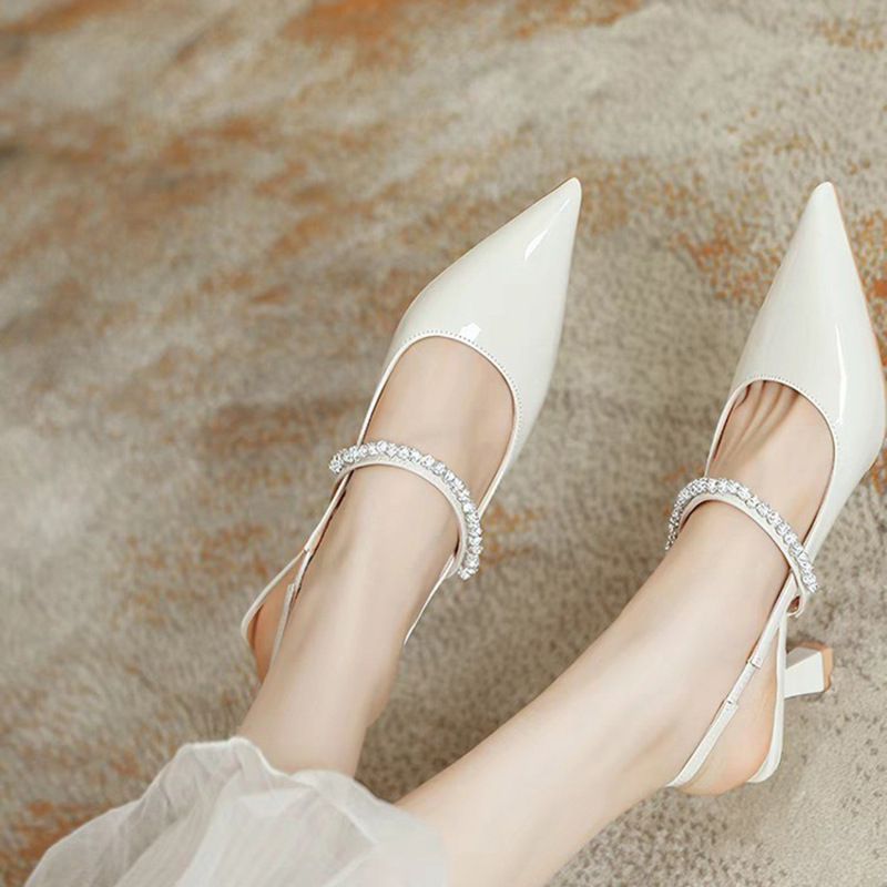 Xia Feng Rhinestone With Pointed Rear Empty Single Shoes Three-color Versatile Sandals_vogvips.com