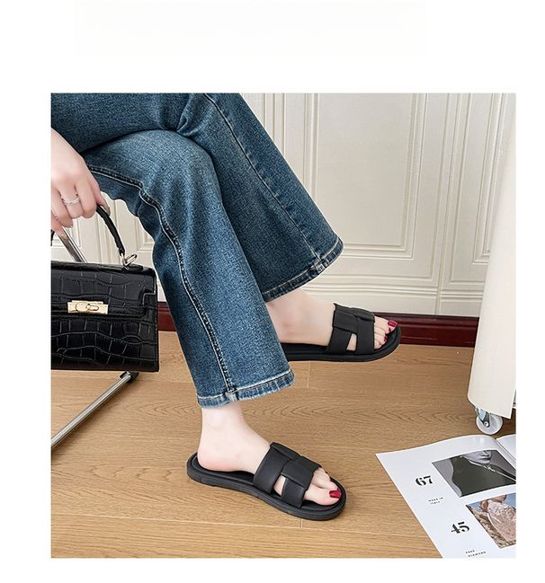 Summer New Women's Slippers Indoor Non-Slip Outdoor Fashion Versatile One-Strap Woven Trendy Beach Sandals_vogvips.com
