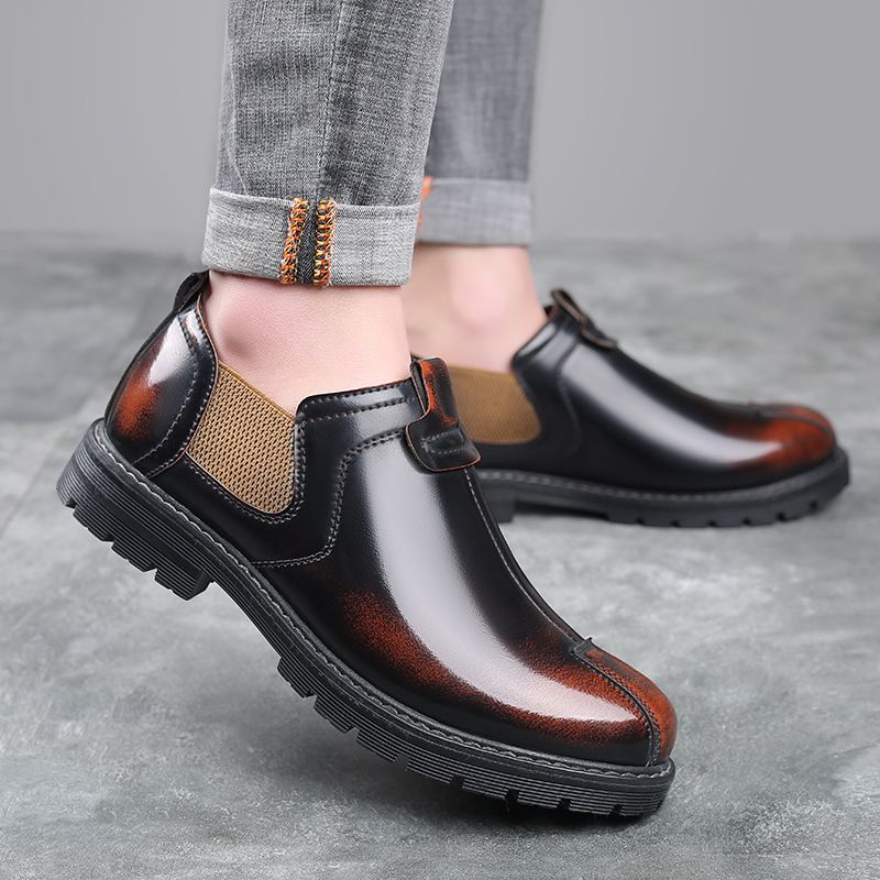 Men's Casual Work Boots - British Style Leather Round Toe Shoes With Rubber Sole, Comfortable & Breathable For Daily Wear Retro Leather Shoes_vogvips.com