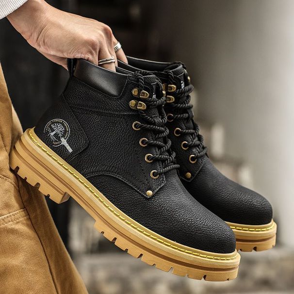 Men's Chunky Sole High-Top Martin Boots Fashion Casual Workwear Shoes With Round Toe For Daily Wear Sneakers Trendy Shoes Men_vogvips.com
