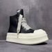Women's Chunky Platform High-Top Sneakers Gothic Style Lace-Up & Side-Zip Casual Shoes In Black Canvas & Leather Casual Sneakers For Women_vogvips.com