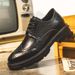 Euro Step Casual Fashion Derby Men's Small Brogue Genuine Leather Height Increasing Wedding Groom Shoes_vogvips.com