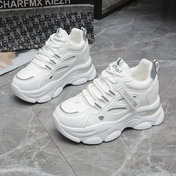 Women's Casual Shoes Round Toe Thick Sole Sneakers 2025 New Height Increasing Dad Shoes White_vogvips.com