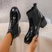 Women's Mid Heel Ankle Boots Chunky Patent Leather Martin Plus Size 43 European American Style Winter_vogvips.com
