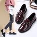 Chunky Heel Single For Women 2024 Spring And Autumn New Women's With Bowknot Small Leather Shoes Student Tassel Loafers_vogvips.com