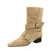 9625-1 Vintage Style Western Cowboy With Square Toe, Belt Buckle, Chunky Heel, Versatile Suede Ankle Boots, Mid-Calf_vogvips.com