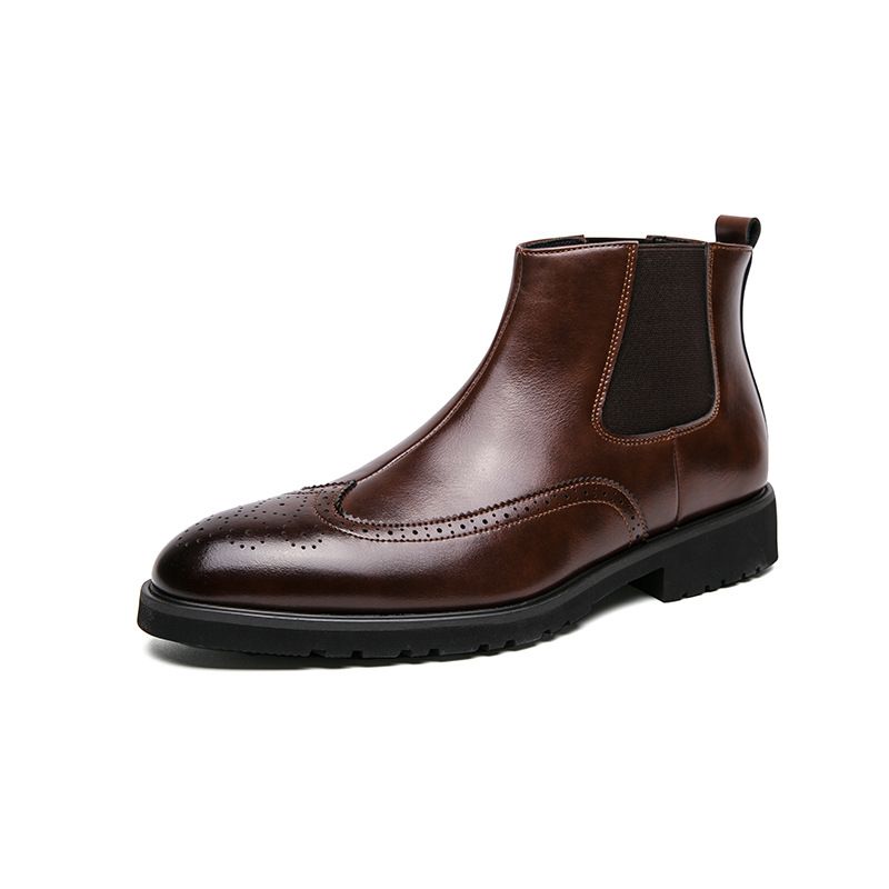 Men's Stylish Chelsea Boots With Distressed Finish - High Top Lace-Up Leather Boots For Autumn & Winter, Breathable & Comfortable, Sizes 38-46_vogvips.com