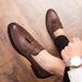 Euro Step Brogue Carved Slip-On Loafers Men's British Korean Style Trendy Club Hairstylist Pointed Leather Shoes_vogvips.com