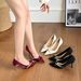 2025 Autumn New Large Size Shoes, Wide High Heels, Wedding Shoes With Satin Pearl Buckle, Thin Heel Pointed Toe Women's_vogvips.com