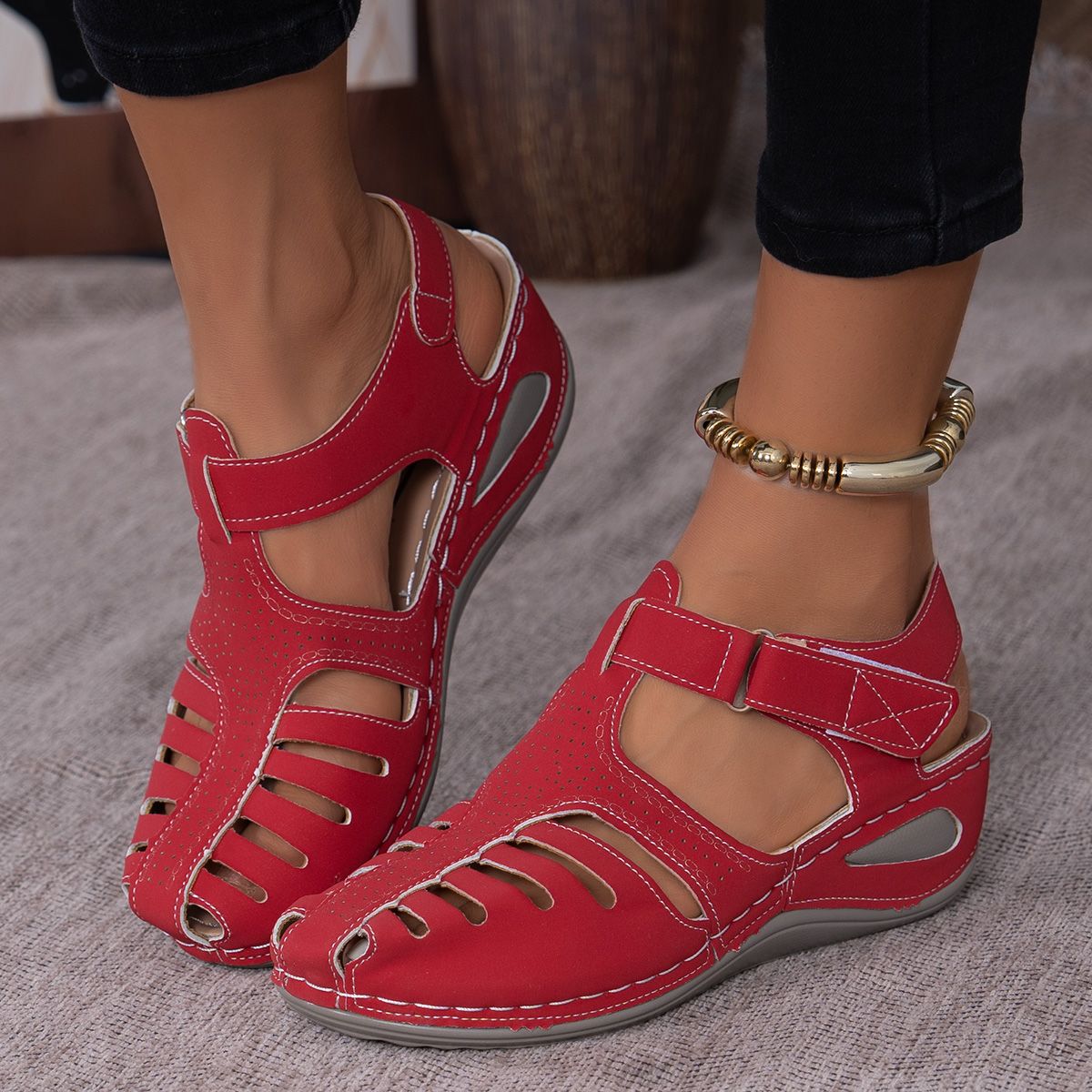  2025 New Women's Peep-Toe Ankle Strap Sandals Summer Block Heel Fashion Shoes 11 Colors Available _vogvips.com