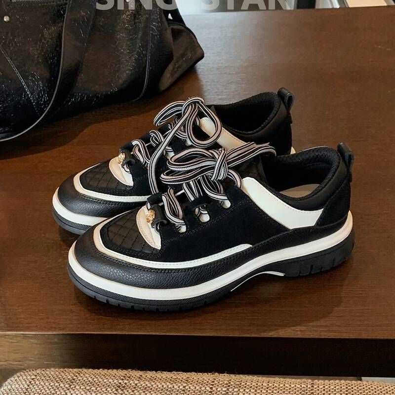 2026 Spring New Thick-Soled Panda Color-Block Single-Layer Casual Sneakers For Women, Trendy And Popular_vogvips.com