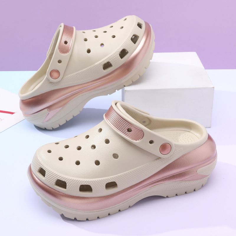 Women's Casual High Heeled Clogs EVA Platform Summer Slippers Non Slip Outdoor Couple Sandals Height Increasing Odor Resistant_vogvips.com