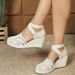 Women’s Shoes Women's Canvas Shoes Wedge Sandals Apricot Holiday Elastic Cross Strap Slip On Round Toe Espadrilles_vogvips.com