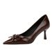9567-1 European And American Style Retro Patent Leather High-heeled With Pointed Toe, Shallow Cut, Bow Decoration,_vogvips.com
