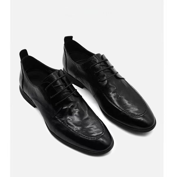 Italian Style 2025 Genuine Cowhide Pointed Toe Lace-Up Slip-On Men's Casual Business Leather Shoes_vogvips.com