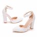 Women’s Shoes 10cm white lace pointed toe thick heel sandals wedding dress shoes spring and autumn thick heel pointed toe sandals white wedding shoes_vogvips.com
