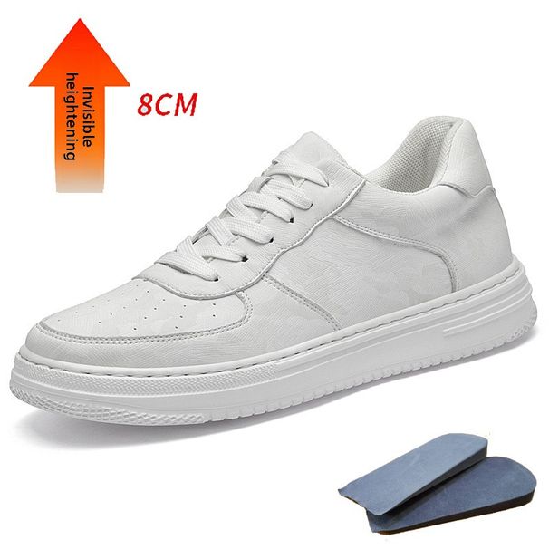 Men's Shoes Inner Height-increasing Board Shoes Thick-soled White Shoes Low-top White Cowhide Surface Round Head Sports And Leisure Shoes_vogvips.com