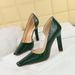 Serpentine patent leather high heels thick and shallow cut side hollowed out party heels_vogvips.com