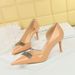 638-AK67 Banquet Thin Heel Shiny Lacquer Leather Shallow Mouth Pointed Side Hollow Water Diamond Metal Decoration_vogvips.com
