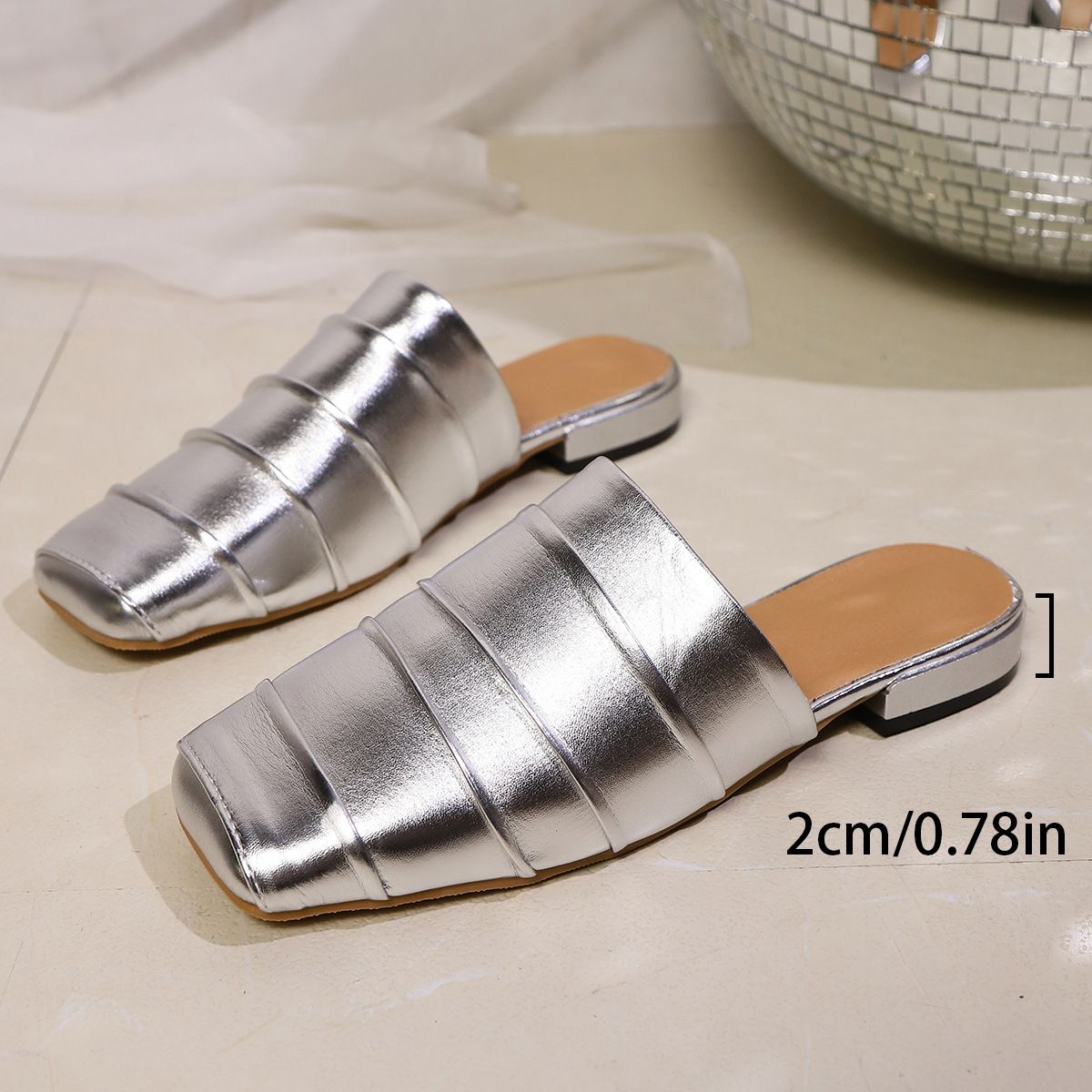 Summer New Style Women's Pleated Square Toe Slip-On Muffin Low Heel Closed Toe Shoes Small Size_vogvips.com
