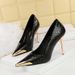 High-heeled stiletto metal pointed crack women's party heels_vogvips.com