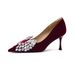 Cameido Women's High Heels - 7.5CM Pointed Toe Stiletto Pumps With TPU Sole & Velvet Fabric (Black/Burgundy)_vogvips.com