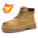 Men's Rugged Work Boots With Thick Sole & Fleece Lining - Genuine Leather Mid-Calf Martin Boots For Winter Comfort_vogvips.com
