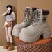 Pancake Lace-up Ankle Boots For Women In 2025 Autumn New Style Vintage Dark Brown Boots With Thick Sole And High Heel, Matisse Style Boots_vogvips.com
