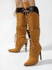 Women's Knee High Boots Pointed Toe Lace Up Stiletto Heel Shoes Motorcycle Dressy Party Luxury Fashion Winter Fall Boots_vogvips.com