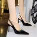 Back Empty Shoes High Heels Pointed Hollow Metal Chain Rear Strap High Heel Single Shoes Women_vogvips.com