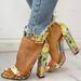 Women's Chunky Heel Pumps Belt Buckle Snake Pattern Thick Heel Sandals Women's Large Size 40 43sandals_vogvips.com