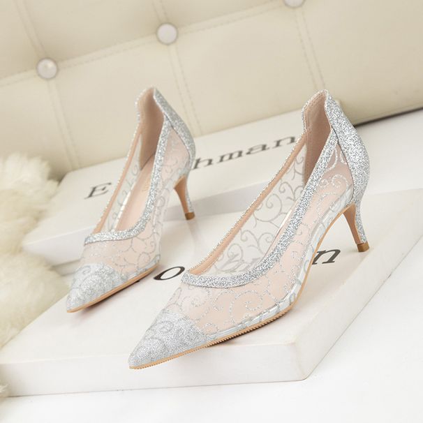 Women S Shoes Style Sexy Banquet Stiletto High Heel Shallow Mouth Pointed Toe Mesh Hollow Lace Women_vogvips.com