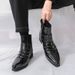 New Fashion Shiny Black Men's High Top Shoes Martin Boots Trendy Short Boots Fashionable Pointed Toe Short Boots Banquet Dress Men's Boots_vogvips.com