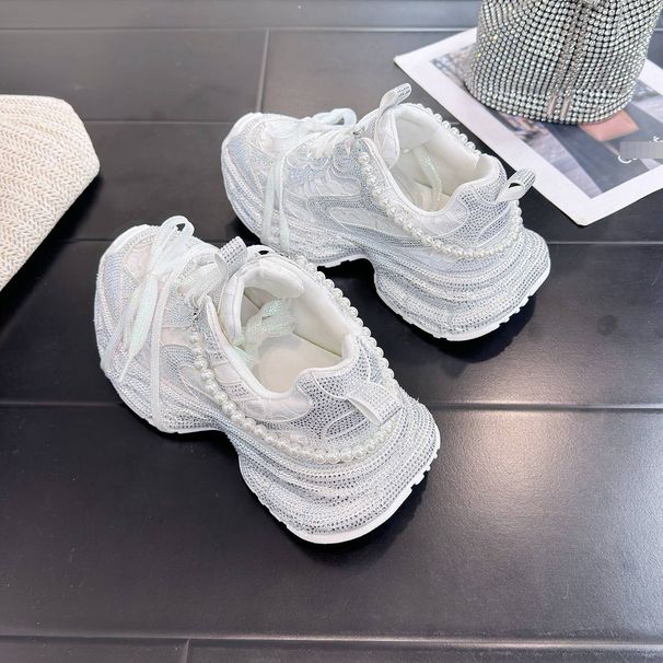Women's Fashion Sneakers With Crystal Rhinestones, Breathable Mesh Upper, Lightweight Platform Shoes For Summer, Casual Walking Shoes_vogvips.com