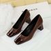 5293 Style Women's Shoes, Thick Mid Heel, Shallow Mouth Splicing, Square Toe, Versatile And Fashionable Banquets, New_vogvips.com