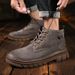 Men's Classic Mid-Cut Leather Work Boots - Durable Rubber Sole, Slip-Resistant, Comfortable Lace-Up Design For Outdoor & Casual Wear_vogvips.com