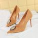 Women's shoes Slimming ultra high heel suede shallow mouth pointed metal rhinestone buckle single shoe high heel_vogvips.com